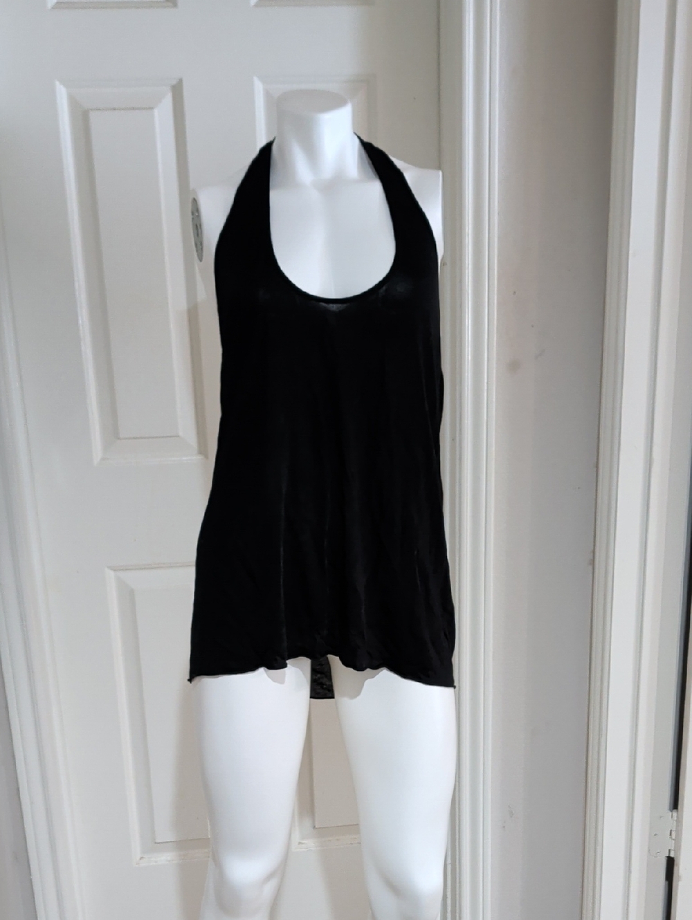 BeBe Sheer Black Racerback Tank Top Low Back Women's M/L